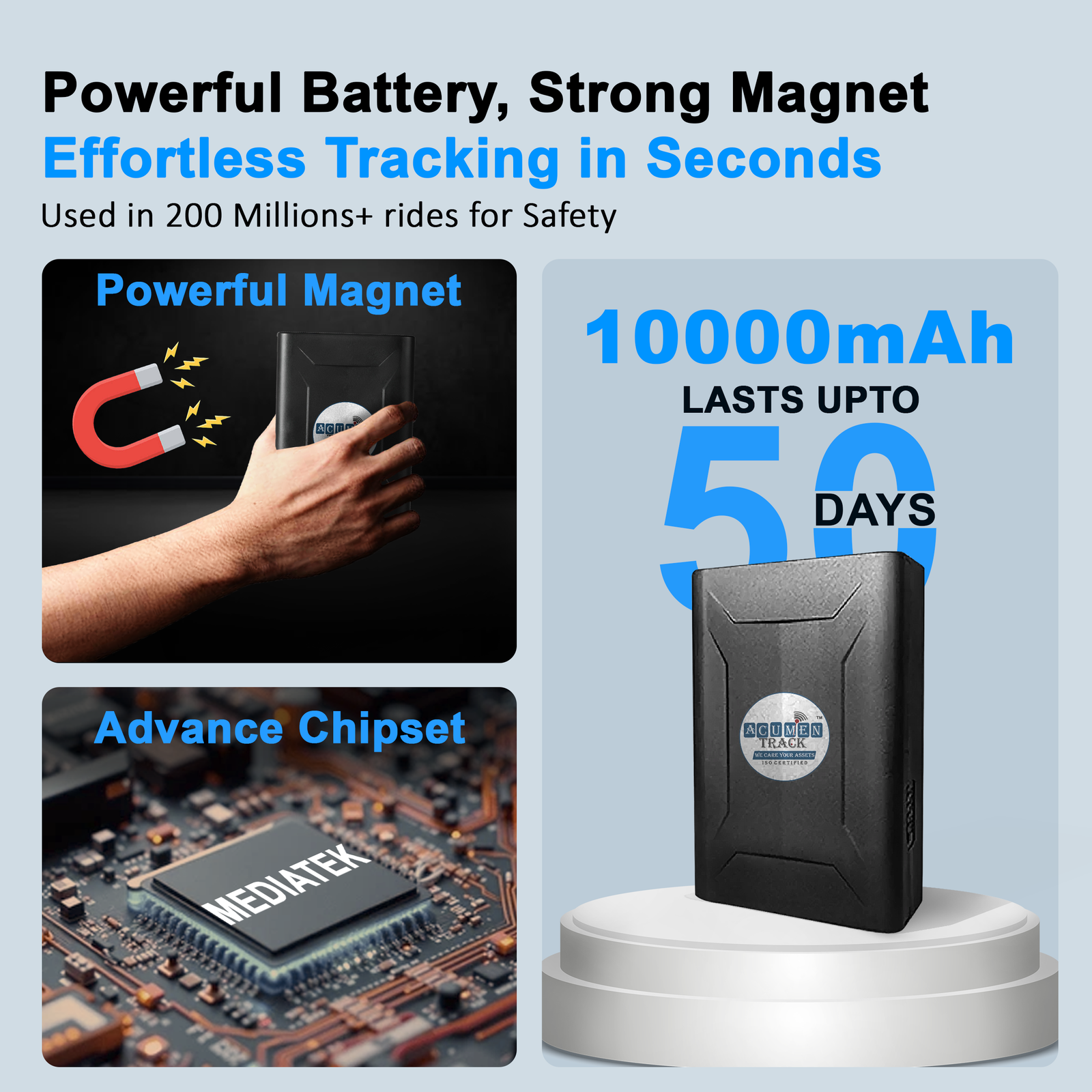 Acumen Track GO GPS Tracker for Car (with 4G SIM) - Wireless GPS Device for Kids, Bike, Car, Scooty or Anything | Magnet Device | Voice Monitoring | 10,000 mAh Battery | 1 Year Android + iOS | - Image 3