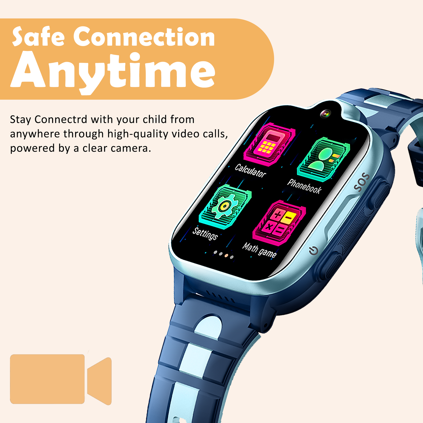 Acumen 4G A2 Phone Watch for Kids,1.44’’IPS Touch Screen|GPS Tracker Smart Watch with Water Proof IP 67 |Video & Phone Call|Camera,SOS,Games, with GPS Tracking| with Magnet Charger| Kids Monitoring (Blue) - Image 4