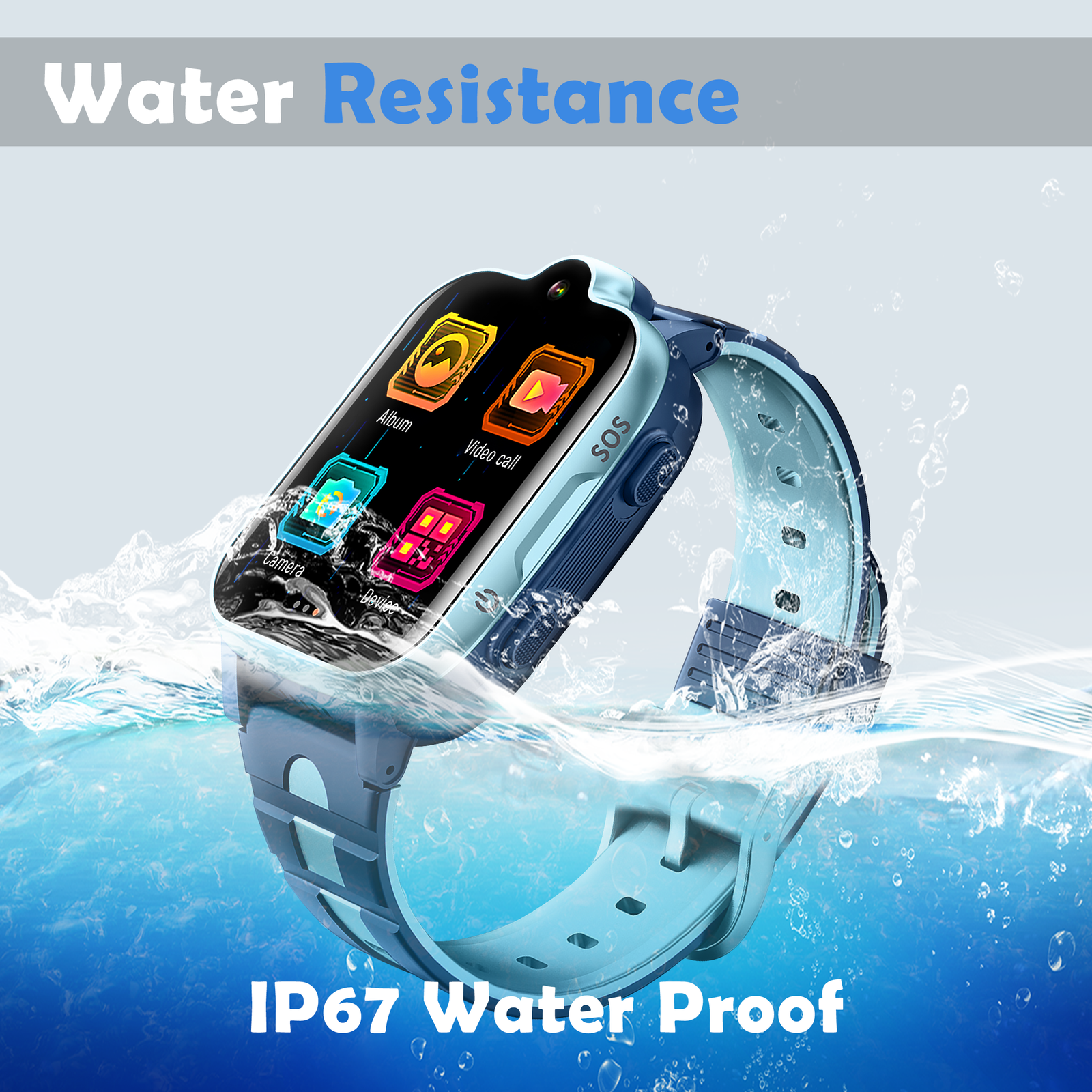 Acumen 4G A2 Phone Watch for Kids,1.44’’IPS Touch Screen|GPS Tracker Smart Watch with Water Proof IP 67 |Video & Phone Call|Camera,SOS,Games, with GPS Tracking| with Magnet Charger| Kids Monitoring (Blue) - Image 3