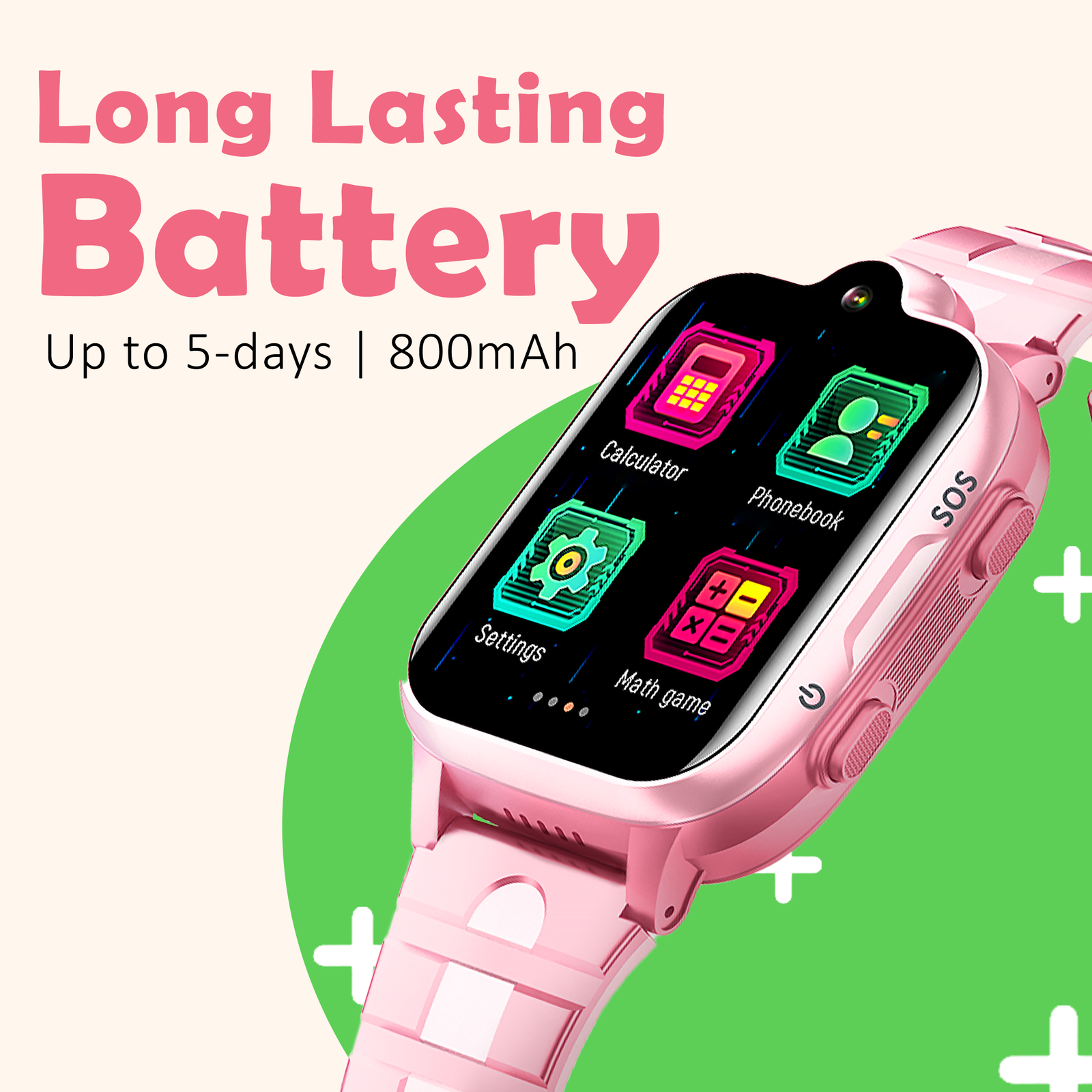 Acumen 4G A1 Phone Watch for Kids,1.69’’IPS Touch Screen|Smart Watch with Water Proof IP 67 |Video & Phone Call|Camera,SOS,SMS, Chat,Games, with GPS Tracking| with Magnet Charger| (Pink) - Image 6