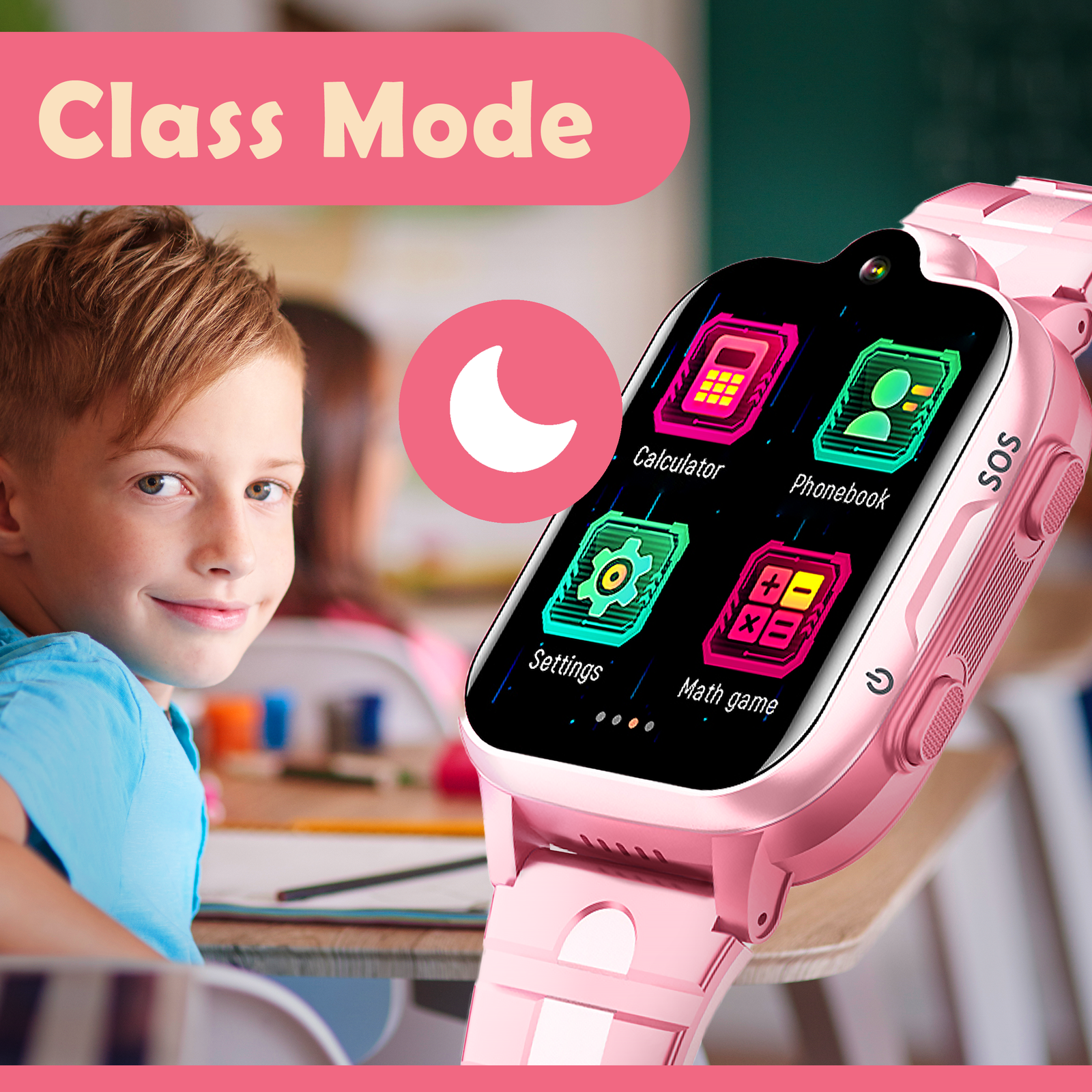 Acumen 4G A1 Phone Watch for Kids,1.69’’IPS Touch Screen|Smart Watch with Water Proof IP 67 |Video & Phone Call|Camera,SOS,SMS, Chat,Games, with GPS Tracking| with Magnet Charger| (Pink) - Image 3