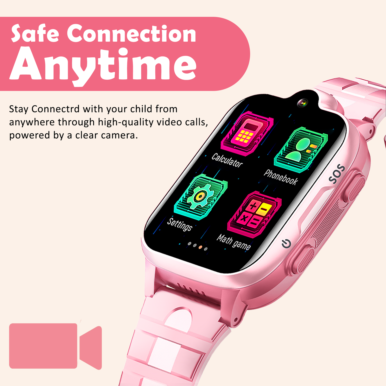 Acumen 4G A1 Phone Watch for Kids,1.69’’IPS Touch Screen|Smart Watch with Water Proof IP 67 |Video & Phone Call|Camera,SOS,SMS, Chat,Games, with GPS Tracking| with Magnet Charger| (Pink) - Image 4