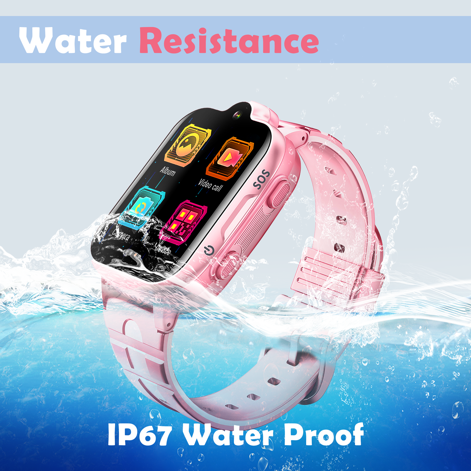 Acumen 4G A1 Phone Watch for Kids,1.69’’IPS Touch Screen|Smart Watch with Water Proof IP 67 |Video & Phone Call|Camera,SOS,SMS, Chat,Games, with GPS Tracking| with Magnet Charger| (Pink) - Image 7
