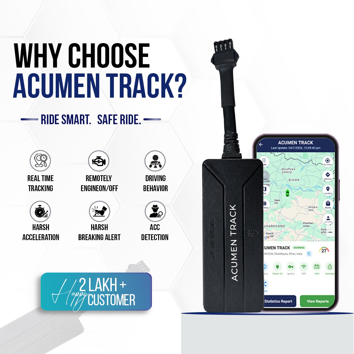 Acumen Track UC 3000 (Remote Engine Lock) - Wired Hidden GPS Tracker with Real-Time Location Tracking,15+ Advanced Features for Car, Bike, Truck, and Bus – 1 Year Free Premium App Subscription - Image 2
