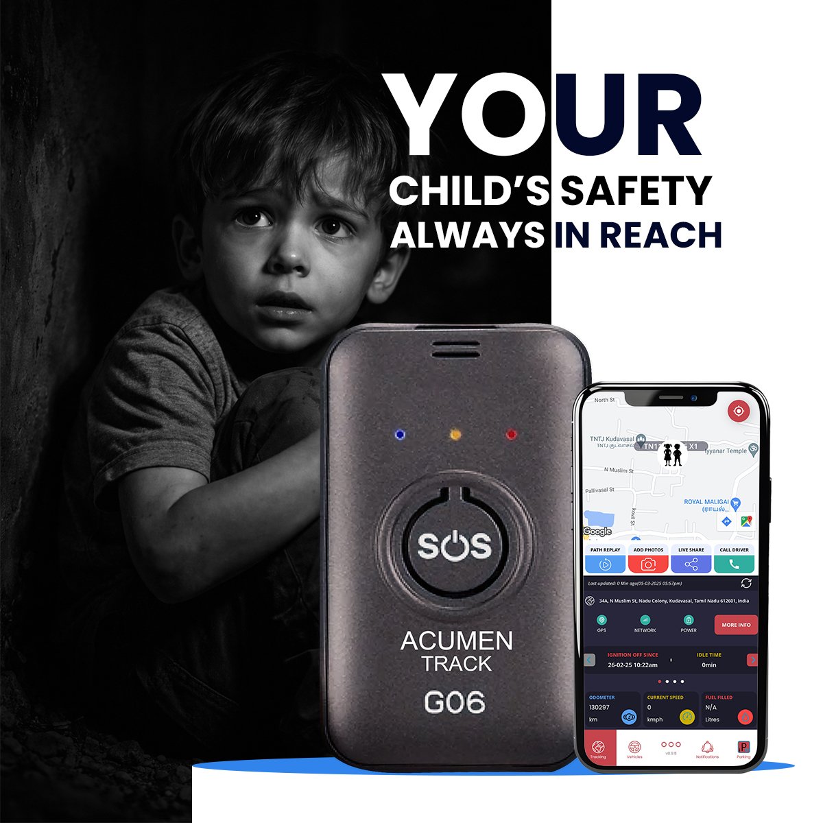 Acumen Track GF-06 Mini Wireless GPS Tracker for Kids, Car & Bike | Real-Time Tracking, Voice Monitoring, SOS Button, Geo-Fence, 850 mAh Battery | iOS & Android App, 1-Year Warranty - Image 2