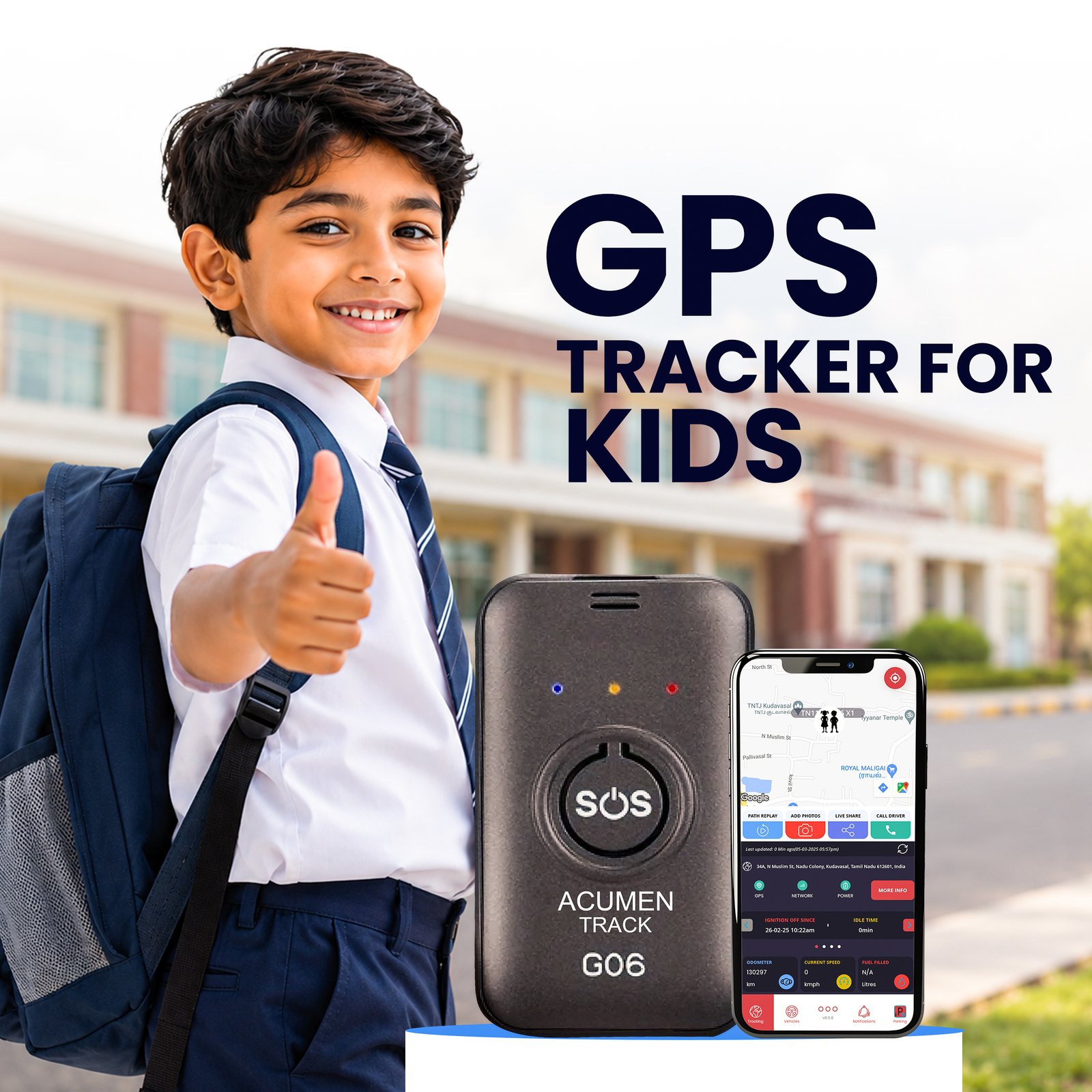 Acumen Track GF-06 Mini Wireless GPS Tracker for Kids, Car & Bike | Real-Time Tracking, Voice Monitoring, SOS Button, Geo-Fence, 850 mAh Battery | iOS & Android App, 1-Year Warranty - Image 3