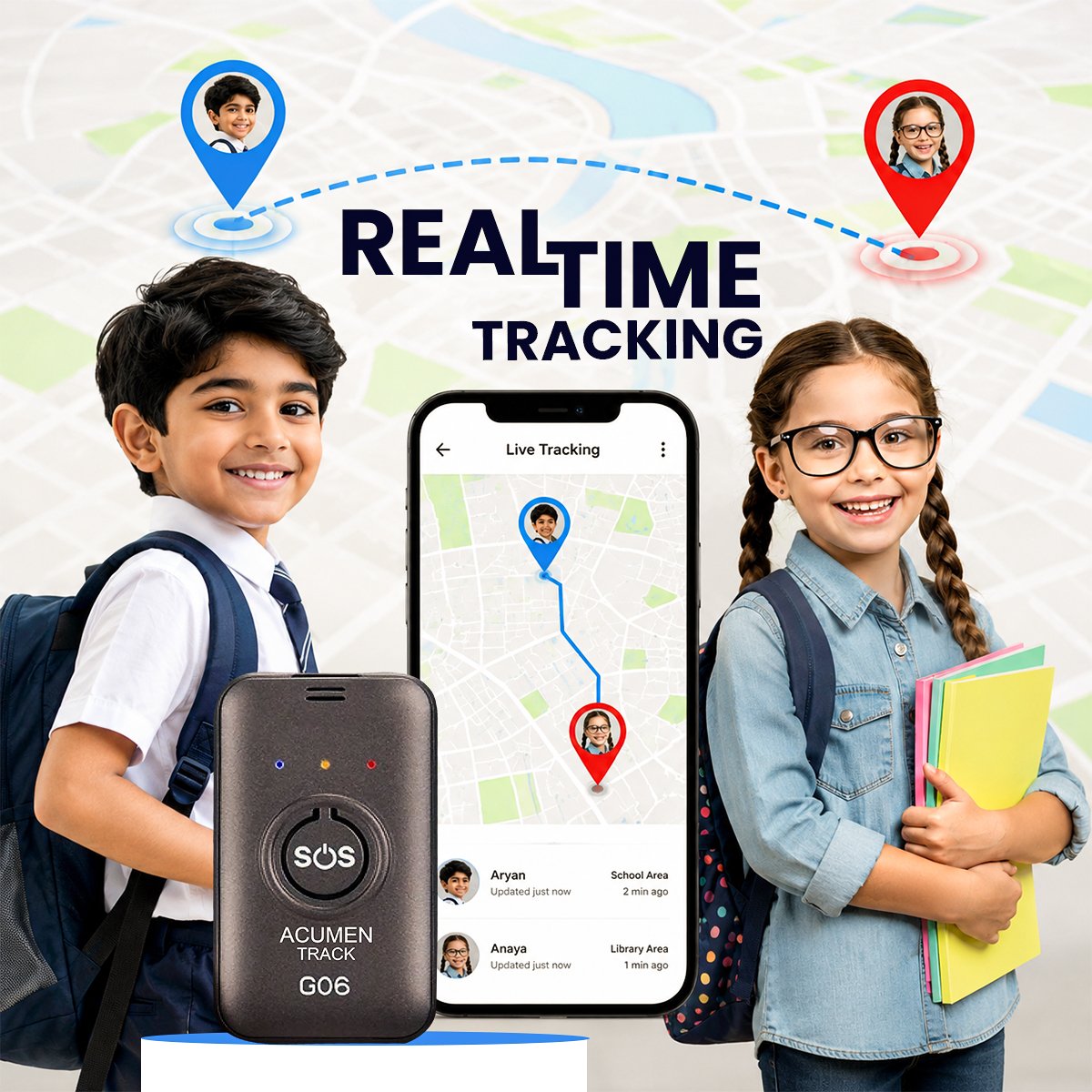 Acumen Track GF-06 Mini Wireless GPS Tracker for Kids, Car & Bike | Real-Time Tracking, Voice Monitoring, SOS Button, Geo-Fence, 850 mAh Battery | iOS & Android App, 1-Year Warranty - Image 4