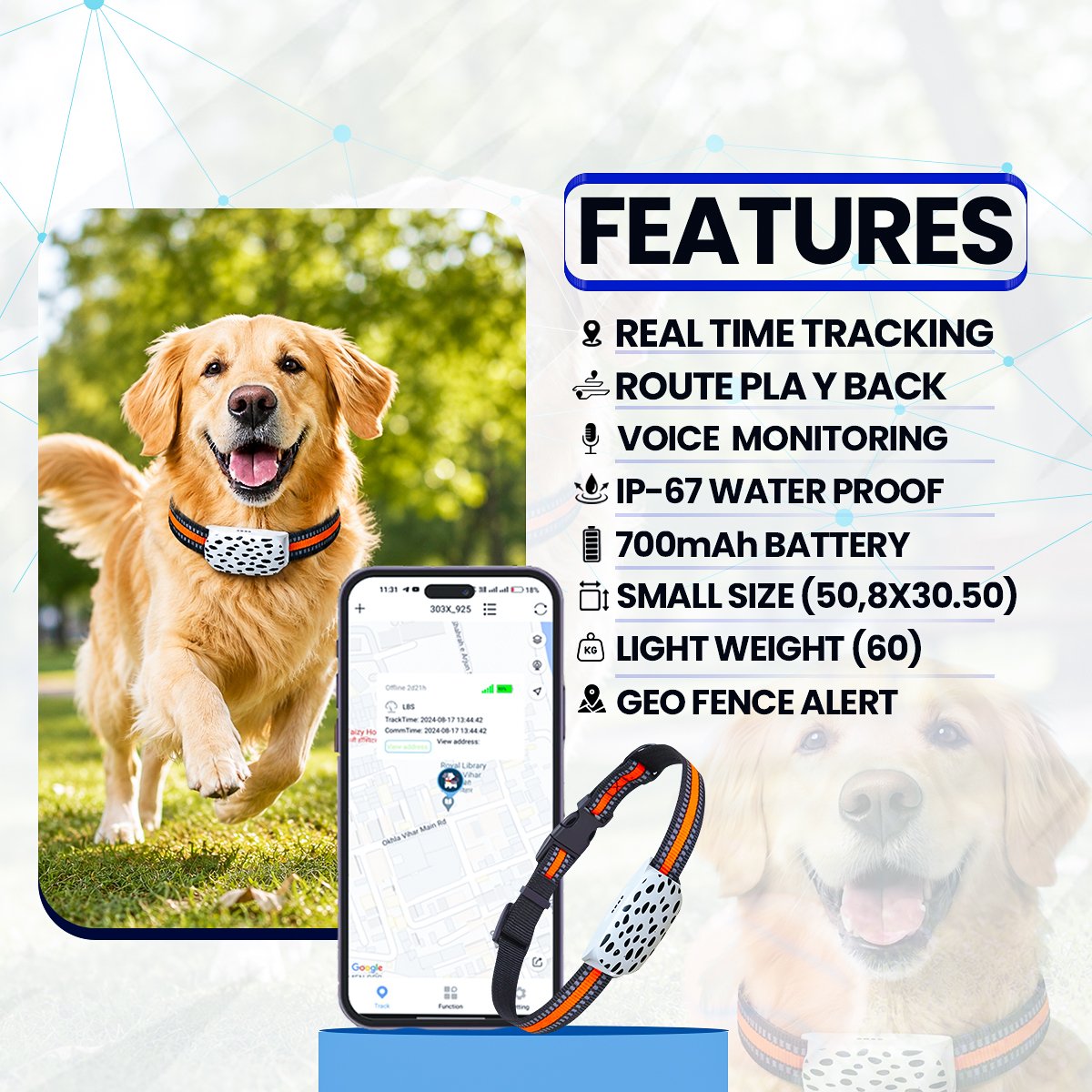 Acumen Track Pet Tracker Wireless GPS Tracker for Dog with Voice Monitoring, GeoFence, Inbuilt Battery 800 Mah Mini GPS Device with one Year Replacement Warranty, Water Resistance GPS Tracker - Image 2