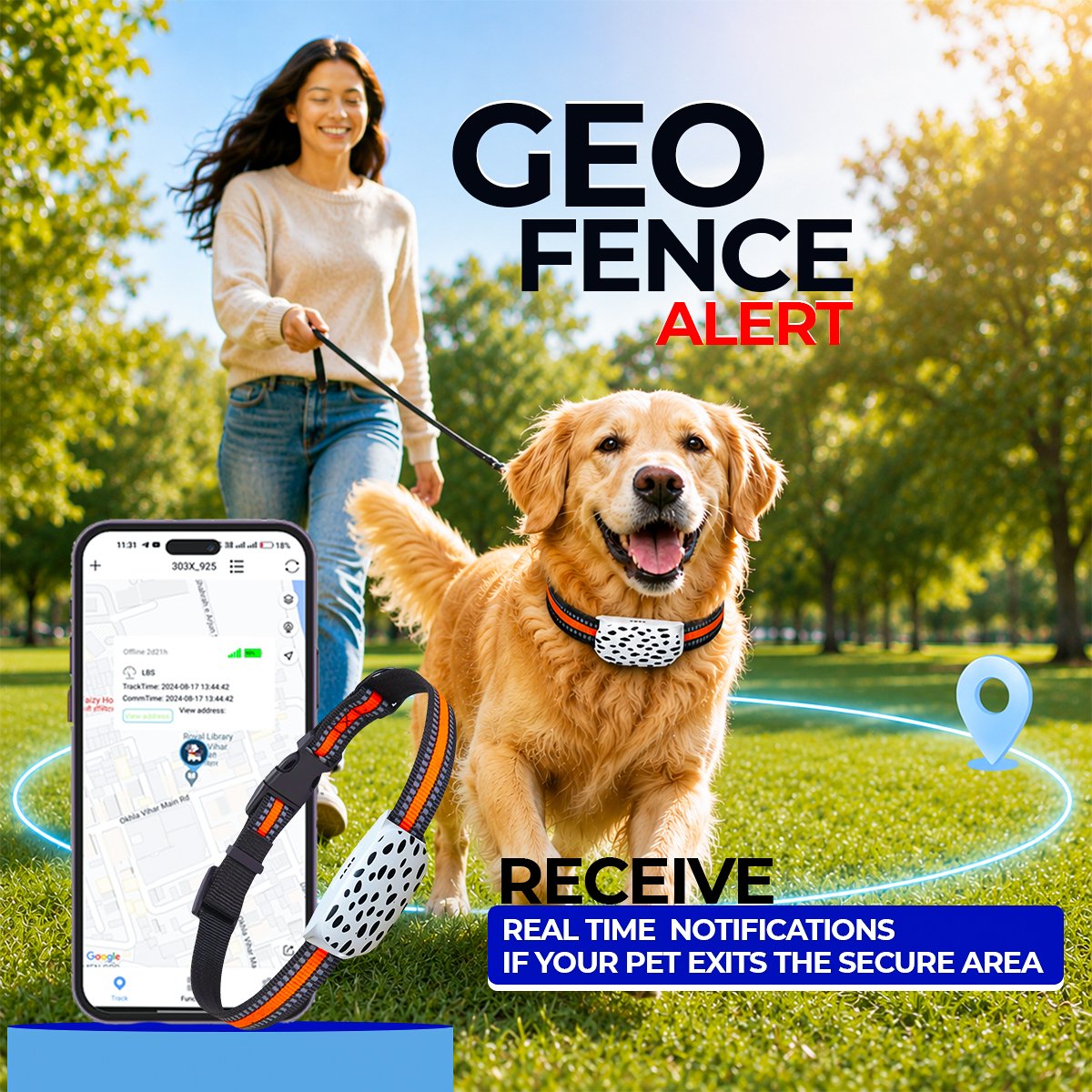 Acumen Track Pet Tracker Wireless GPS Tracker for Dog with Voice Monitoring, GeoFence, Inbuilt Battery 800 Mah Mini GPS Device with one Year Replacement Warranty, Water Resistance GPS Tracker - Image 4