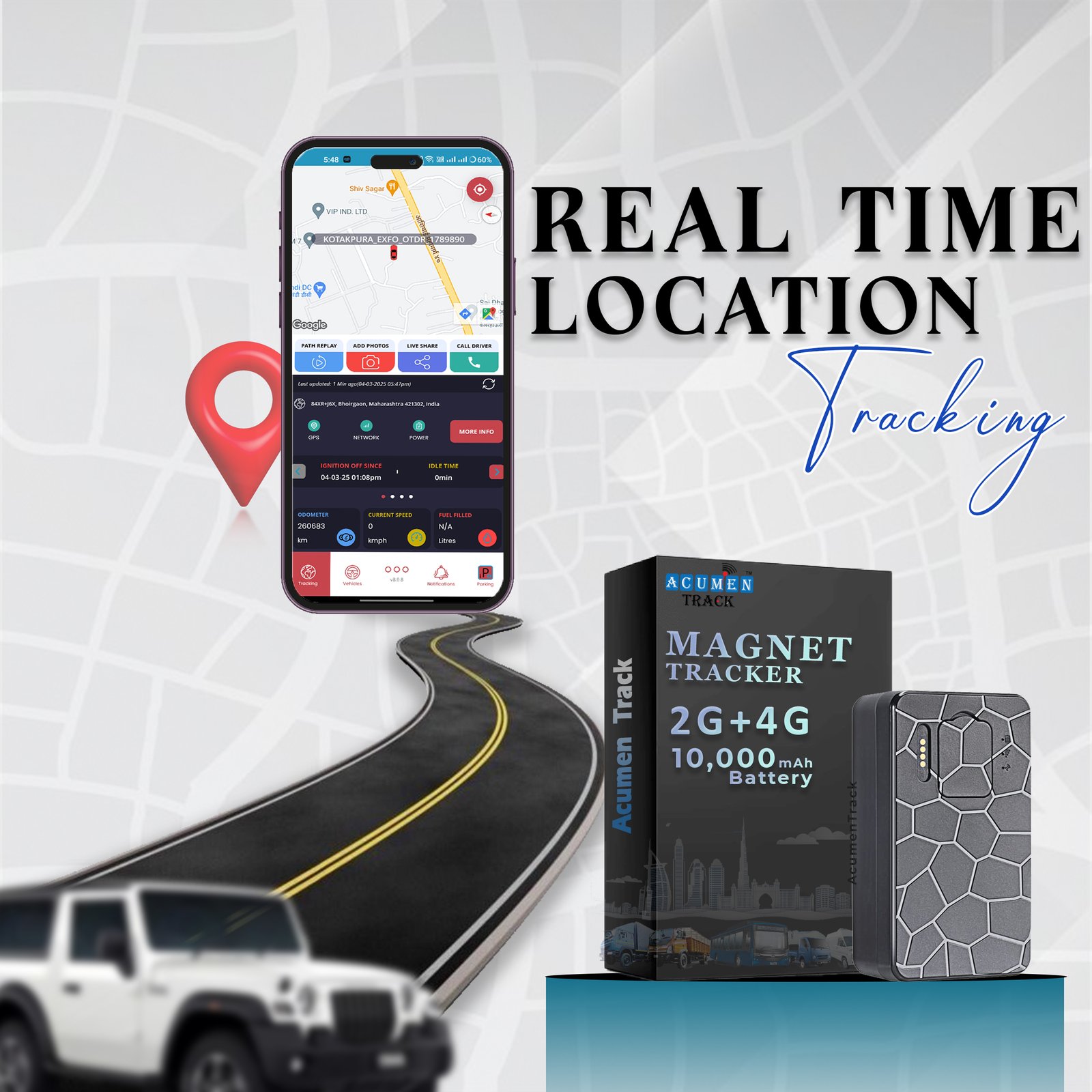 Acumen Track A50L Smart 4G Plus 2G GPS Tracker | Magnetic Wireless Tracking Device for Car, Kids, Bike & Assets | 10000 Mah with One Year Full Subscription & Sim Data - Image 6
