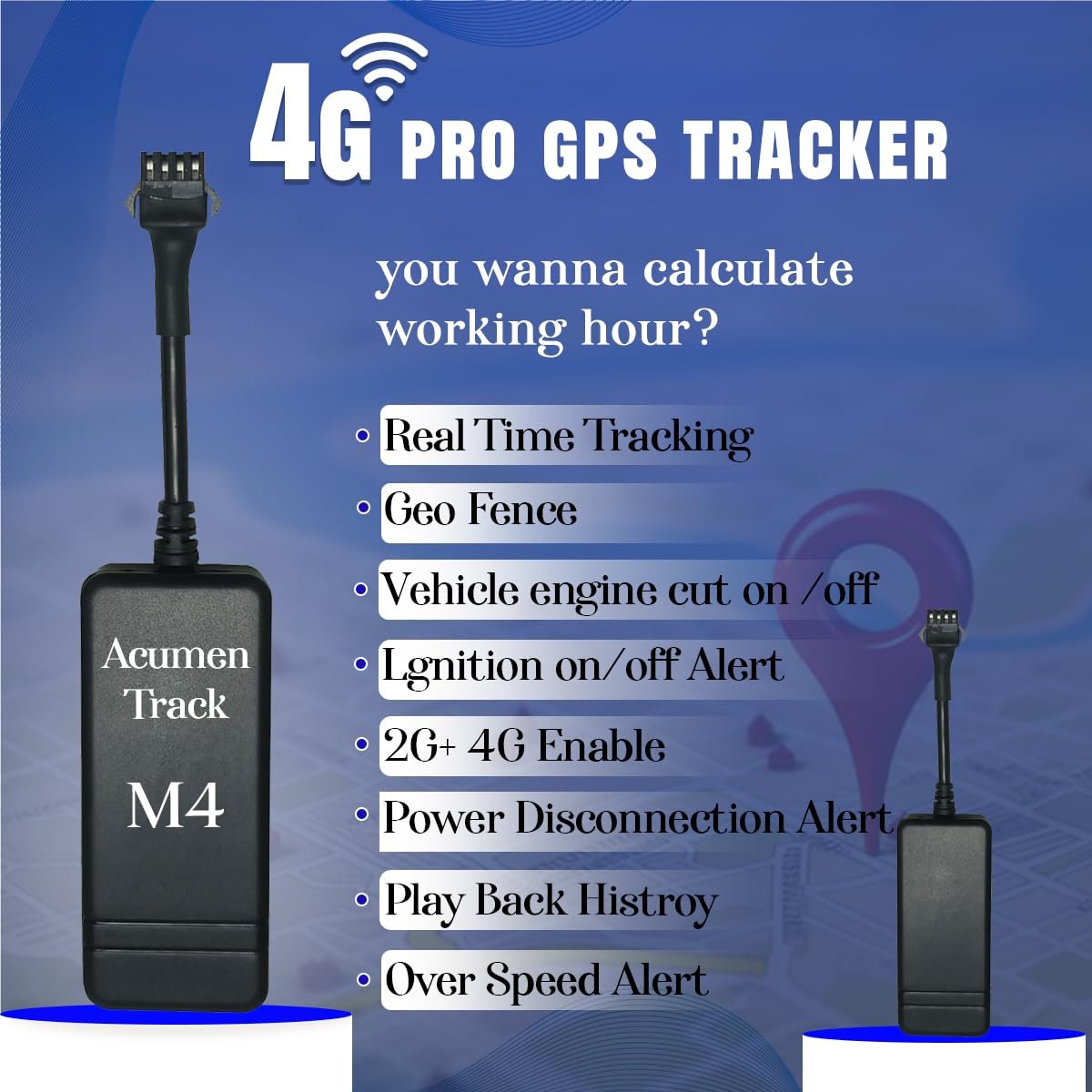 Acumen M4 (2g Plus 4g) – 4g GPS Tracker for Cars, Bike JCB,Trucks, Buses, 4G LTE GPS Device with Engine Cut Off, Ai Enabled, Android & iOS App - Image 2