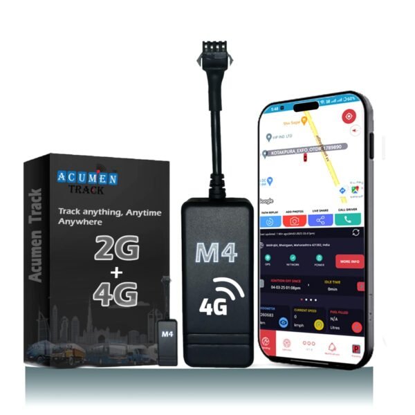 Acumen M4 (2g Plus 4g) – 4g GPS Tracker for Cars, Bike JCB,Trucks, Buses, 4G LTE GPS Device with Engine Cut Off, Ai Enabled, Android & iOS App