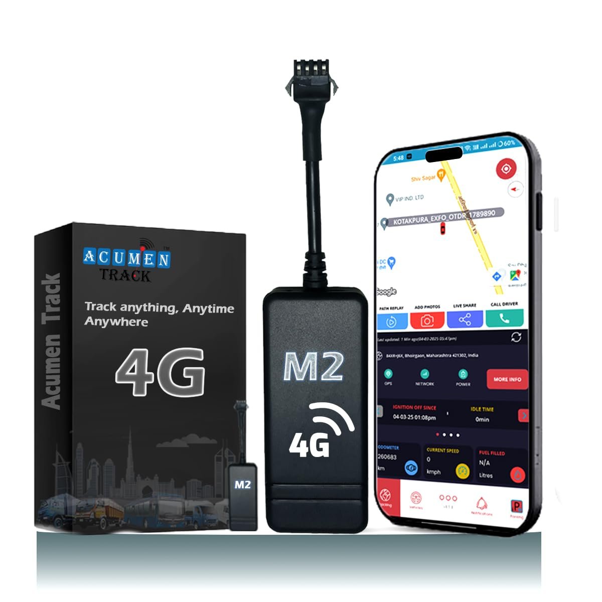 Acumen Track 4g Lite (300 Mah Battery, Engine Cut Off) Wired Hidden AI Smart GPS Tracker for Car, Bike,Truck Bus etc Location Tracking, Geo Fence with Next- Gen APP 1 Year GPS Device