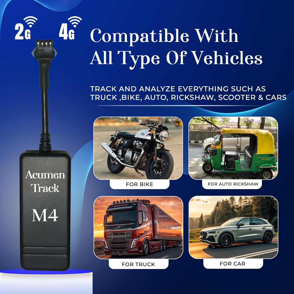 Acumen M4 (2g Plus 4g) – 4g GPS Tracker for Cars, Bike JCB,Trucks, Buses, 4G LTE GPS Device with Engine Cut Off, Ai Enabled, Android & iOS App - Image 3