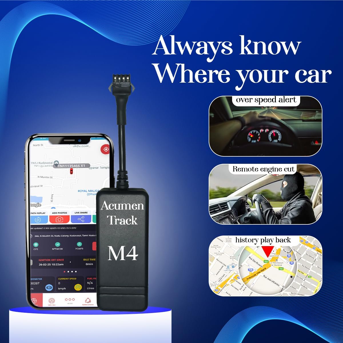 Acumen M4 (2g Plus 4g) – 4g GPS Tracker for Cars, Bike JCB,Trucks, Buses, 4G LTE GPS Device with Engine Cut Off, Ai Enabled, Android & iOS App - Image 7