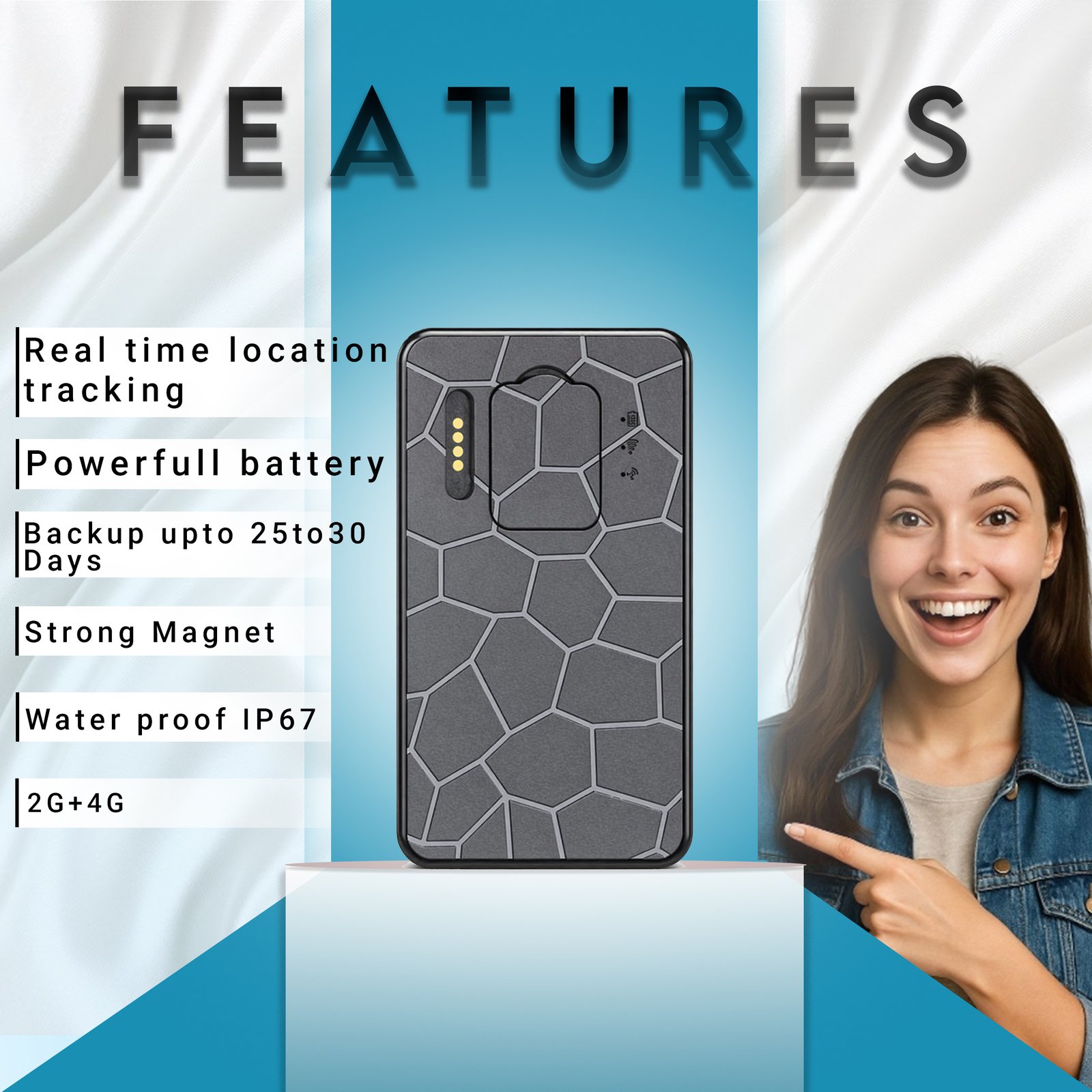 Acumen Track A50M Smart GPS Tracker, 2G+4G, Strong Magnet, 15-Day Backup, IP67 Waterproof, Voice Monitoring,6000 Mah with One Year Full Subscription Sim Data - Image 2